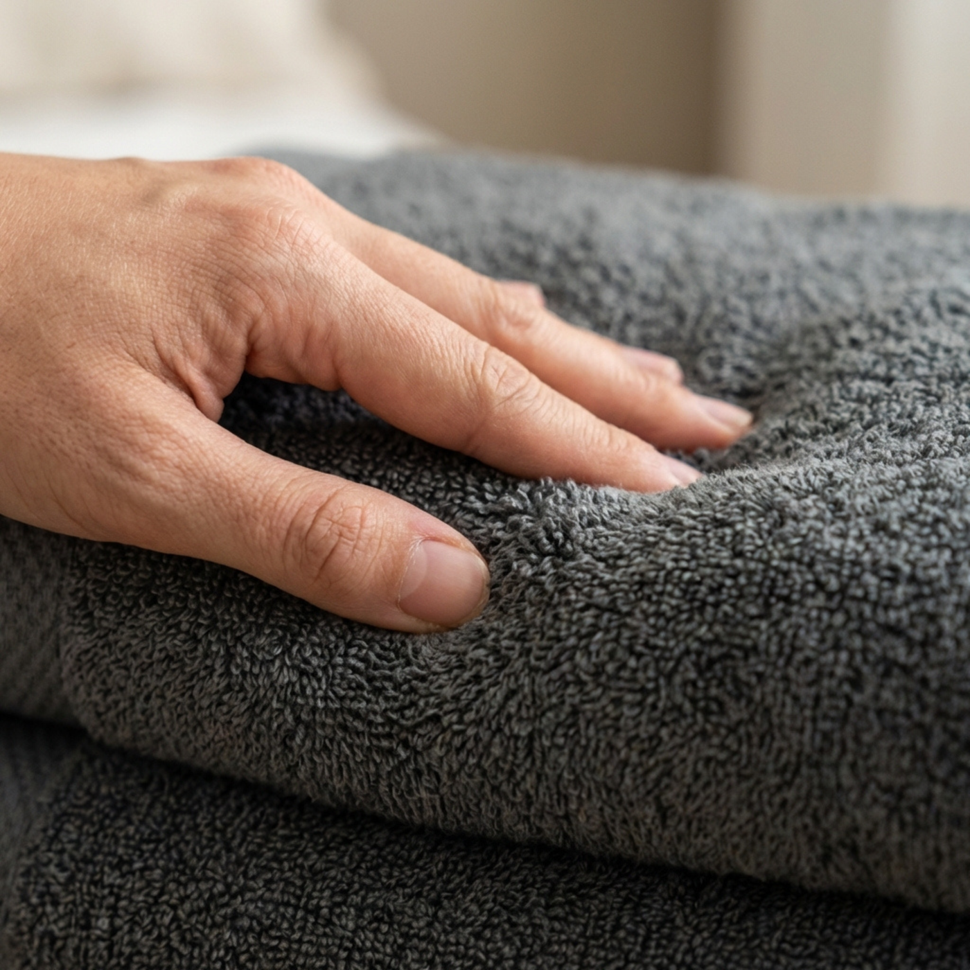 Hand op hotel handdoek antraciet 