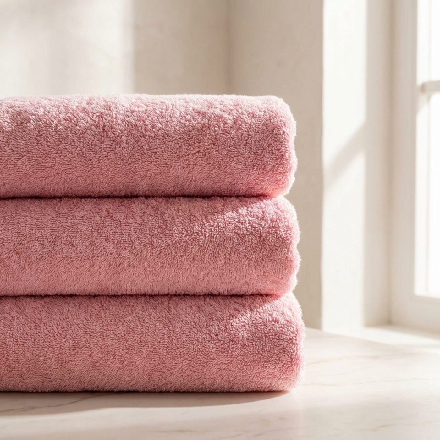 Stapel roze hotel handdoeken