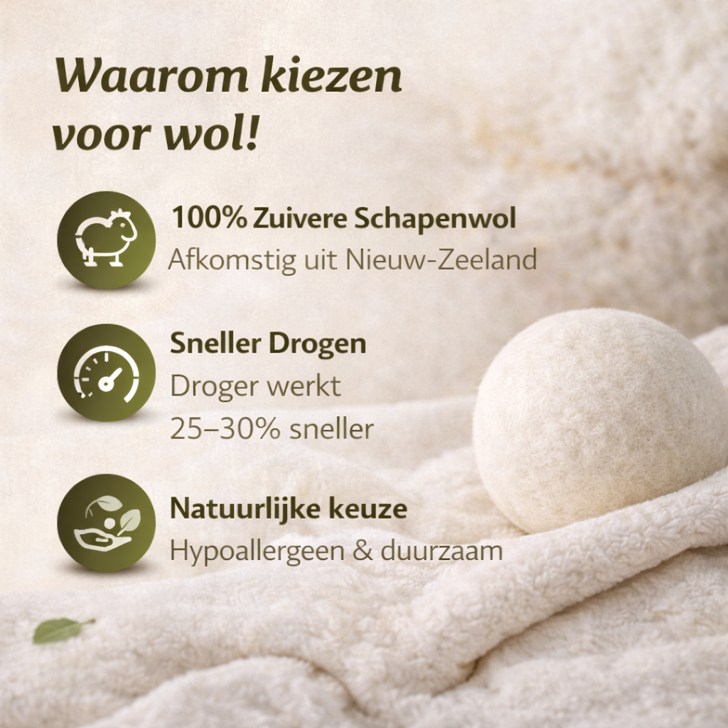 Uitleg met 3 punten waarom onze wasdrogerballen goed zijn.